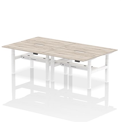 Air 4 Person Sit-Standing Scalloped Bench Desk, Back to Back, 4 x 1400mm (800mm Deep), White Frame, Grey Oak