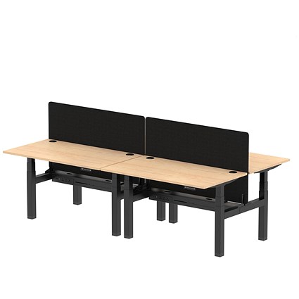 Air 4 Person Sit-Standing Bench Desk with Charcoal Straight Screen, Back to Back, 4 x 1400mm (800mm Deep), Black Frame, Maple