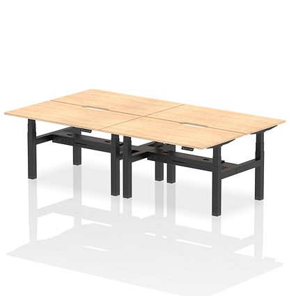 Air 4 Person Sit-Standing Scalloped Bench Desk, Back to Back, 4 x 1400mm (800mm Deep), Black Frame, Maple