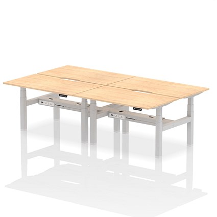 Air 4 Person Sit-Standing Scalloped Bench Desk, Back to Back, 4 x 1400mm (800mm Deep), Silver Frame, Maple