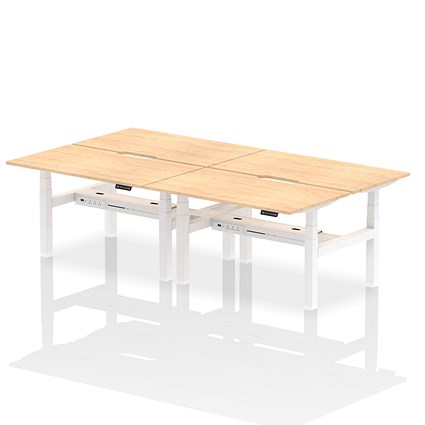 Air 4 Person Sit-Standing Scalloped Bench Desk, Back to Back, 4 x 1400mm (800mm Deep), White Frame, Maple