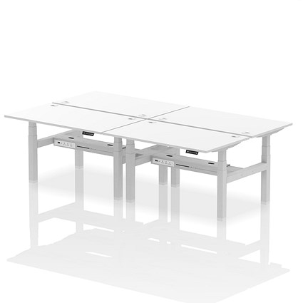 Air 4 Person Sit-Standing Bench Desk, Back to Back, 4 x 1400mm (800mm Deep), Silver Frame, White