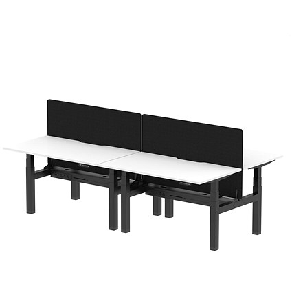 Air 4 Person Sit-Standing Scalloped Bench Desk with Charcoal Straight Screen, Back to Back, 4 x 1400mm (800mm Deep), Black Frame, White