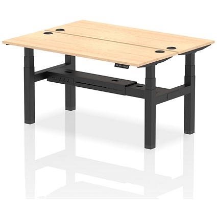 Air 2 Person Sit-Standing Bench Desk, Back to Back, 2 x 1600mm (600mm Deep), Black Frame, Maple