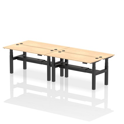 Air 4 Person Sit-Standing Bench Desk, Back to Back, 4 x 1600mm (600mm Deep), Black Frame, Maple