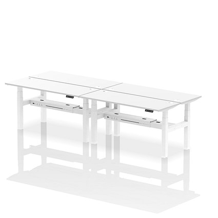 Air 4 Person Sit-Standing Bench Desk, Back to Back, 4 x 1600mm (600mm Deep), White Frame, White