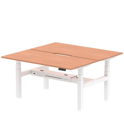 Air 2 Person Sit-Standing Scalloped Bench Desk, Back to Back, 2 x 1600mm (800mm Deep), White Frame, Beech