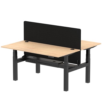 Air 2 Person Sit-Standing Bench Desk with Charcoal Straight Screen, Back to Back, 2 x 1600mm (800mm Deep), Black Frame, Maple