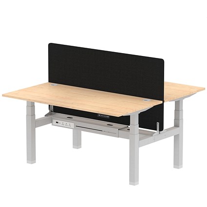 Air 2 Person Sit-Standing Bench Desk with Charcoal Straight Screen, Back to Back, 2 x 1600mm (800mm Deep), Silver Frame, Maple