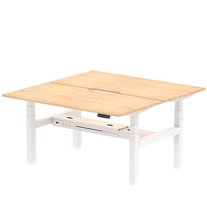 Air 2 Person Sit-Standing Scalloped Bench Desk, Back to Back, 2 x 1600mm (800mm Deep), White Frame, Maple