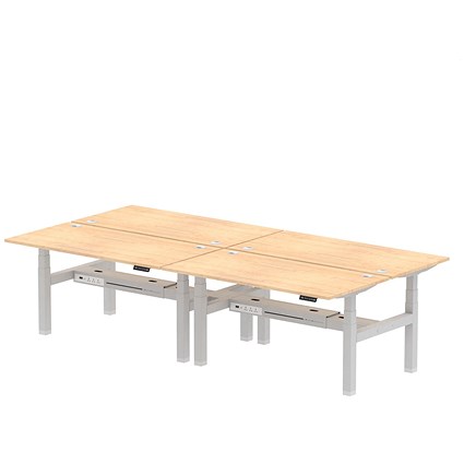 Air 4 Person Sit-Standing Bench Desk, Back to Back, 4 x 1600mm (800mm Deep), Silver Frame, Maple