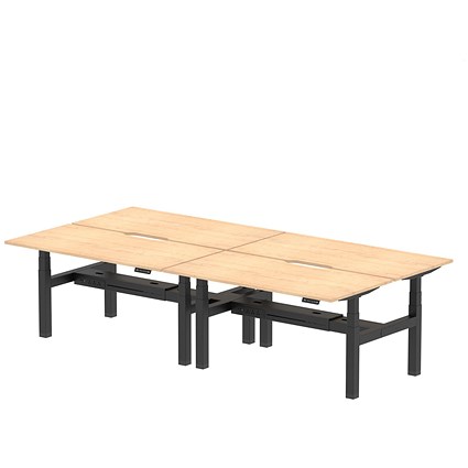 Air 4 Person Sit-Standing Scalloped Bench Desk, Back to Back, 4 x 1600mm (800mm Deep), Black Frame, Maple