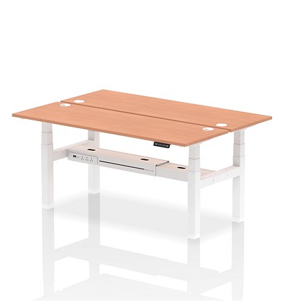 Air 2 Person Sit-Standing Bench Desk, Back to Back, 2 x 1800mm (600mm Deep), White Frame, Beech