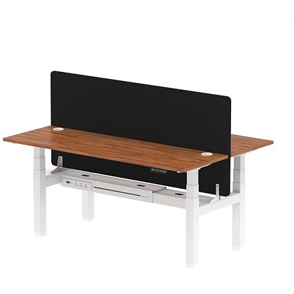 Air 2 Person Sit-Standing Bench Desk with Charcoal Straight Screen, Back to Back, 2 x 1800mm (600mm Deep), White Frame, Walnut