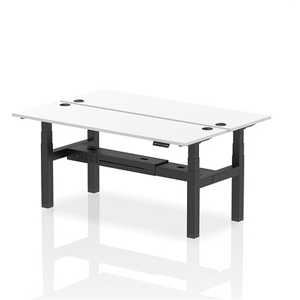 Air 2 Person Sit-Standing Bench Desk, Back to Back, 2 x 1800mm (600mm Deep), Black Frame, White