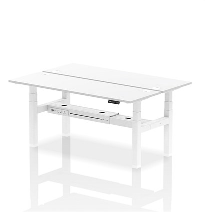 Air 2 Person Sit-Standing Bench Desk, Back to Back, 2 x 1800mm (600mm Deep), White Frame, White