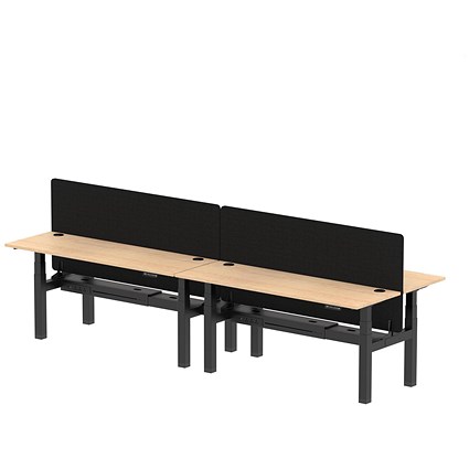 Air 4 Person Sit-Standing Bench Desk with Charcoal Straight Screen, Back to Back, 4 x 1800mm (600mm Deep), Black Frame, Maple