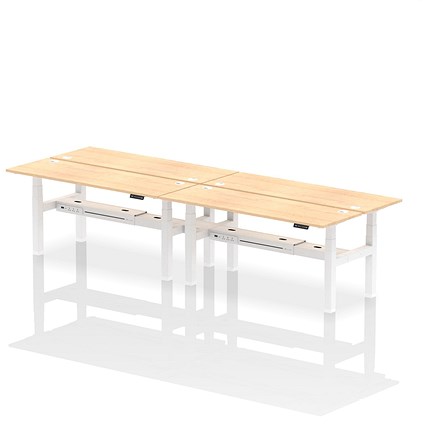 Air 4 Person Sit-Standing Bench Desk, Back to Back, 4 x 1800mm (600mm Deep), White Frame, Maple