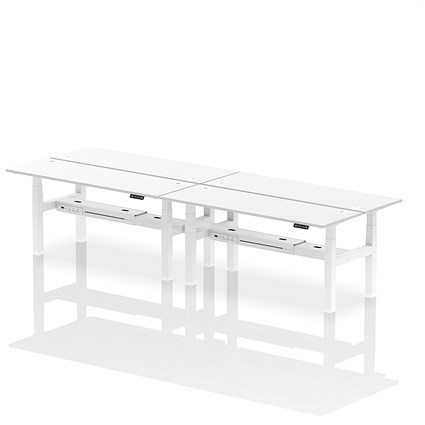 Air 4 Person Sit-Standing Bench Desk, Back to Back, 4 x 1800mm (600mm Deep), White Frame, White