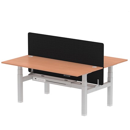 Air 2 Person Sit-Standing Bench Desk with Charcoal Straight Screen, Back to Back, 2 x 1800mm (800mm Deep), Silver Frame, Beech