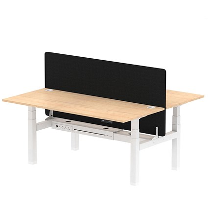 Air 2 Person Sit-Standing Bench Desk with Charcoal Straight Screen, Back to Back, 2 x 1800mm (800mm Deep), White Frame, Maple