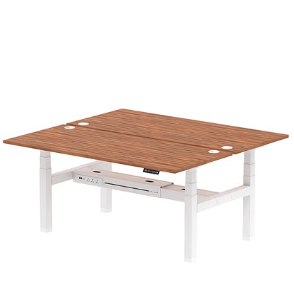 Air 2 Person Sit-Standing Bench Desk, Back to Back, 2 x 1800mm (800mm Deep), White Frame, Walnut