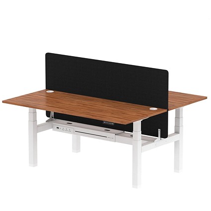 Air 2 Person Sit-Standing Bench Desk with Charcoal Straight Screen, Back to Back, 2 x 1800mm (800mm Deep), White Frame, Walnut