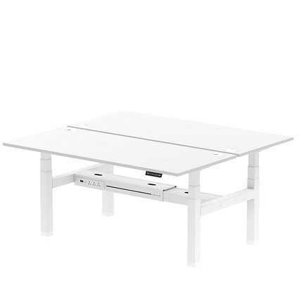 Air 2 Person Sit-Standing Bench Desk, Back to Back, 2 x 1800mm (800mm Deep), White Frame, White