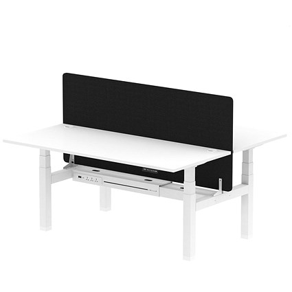 Air 2 Person Sit-Standing Bench Desk with Charcoal Straight Screen, Back to Back, 2 x 1800mm (800mm Deep), White Frame, White