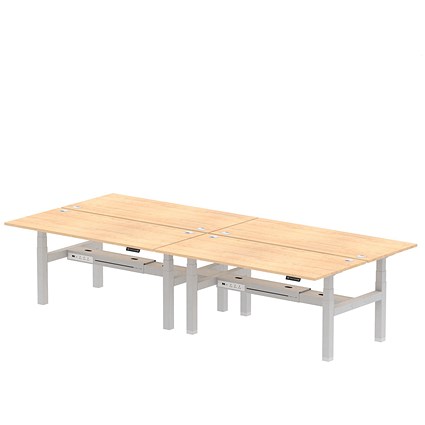 Air 4 Person Sit-Standing Bench Desk, Back to Back, x 1800mm (800mm Deep), Silver Frame, Maple