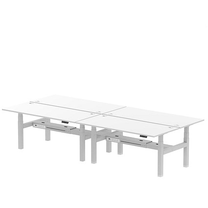 Air 4 Person Sit-Standing Bench Desk, Back to Back, x 1800mm (800mm Deep), Silver Frame, White