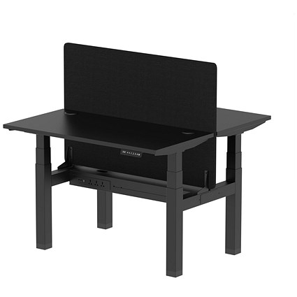 Air 2 Person Sit-Standing Bench Desk with Charcoal Straight Screen, Back to Back, 2 x 1200mm (600mm Deep), Black Frame, Black