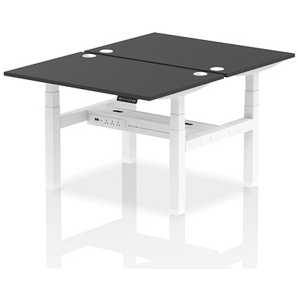 Air 2 Person Sit-Standing Bench Desk, Back to Back, 2 x 1200mm (800mm Deep), White Frame, Black