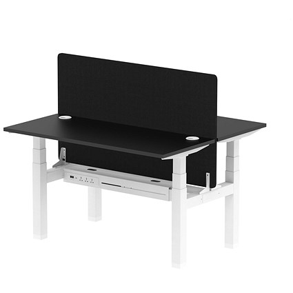 Air 2 Person Sit-Standing Bench Desk with Charcoal Straight Screen, Back to Back, 2 x 1400mm (600mm Deep), White Frame, Black