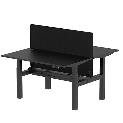 Air 2 Person Sit-Standing Bench Desk with Charcoal Straight Screen, Back to Back, 2 x 1400mm (800mm Deep), Black Frame, Black