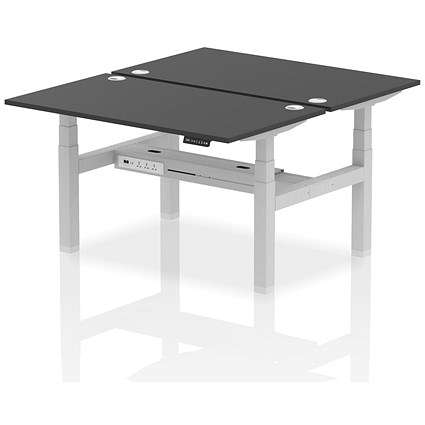 Air 2 Person Sit-Standing Bench Desk, Back to Back, 2 x 1400mm (800mm Deep), Silver Frame, Black