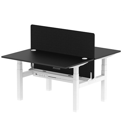 Air 2 Person Sit-Standing Bench Desk with Charcoal Straight Screen, Back to Back, 2 x 1400mm (800mm Deep), White Frame, Black