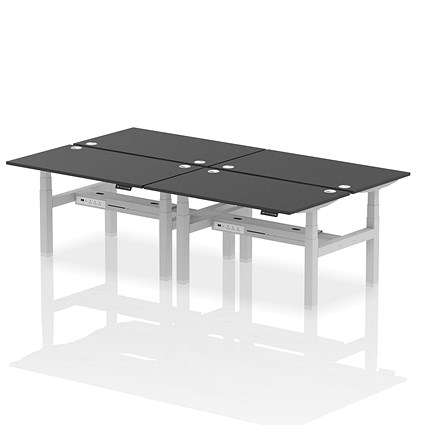 Air 4 Person Sit-Standing Bench Desk, Back to Back, 4 x 1400mm (800mm Deep), Silver Frame, Black