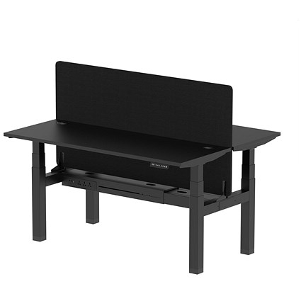 Air 2 Person Sit-Standing Bench Desk with Charcoal Straight Screen, Back to Back, 2 x 1600mm (600mm Deep), Black Frame, Black