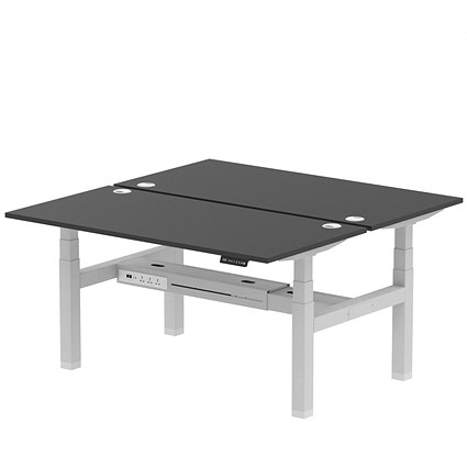 Air 2 Person Sit-Standing Bench Desk, Back to Back, 2 x 1600mm (800mm Deep), Silver Frame, Black