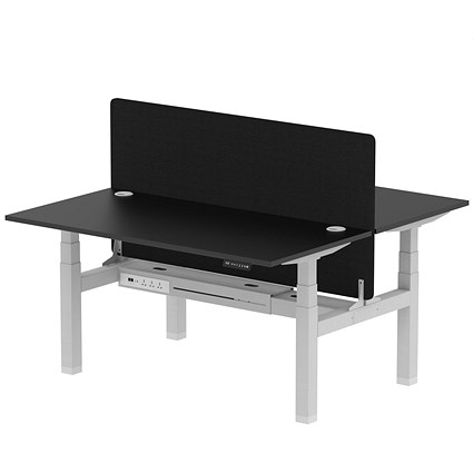 Air 2 Person Sit-Standing Bench Desk with Charcoal Straight Screen, Back to Back, 2 x 1600mm (800mm Deep), Silver Frame, Black