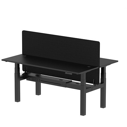 Air 2 Person Sit-Standing Bench Desk with Charcoal Straight Screen, Back to Back, 2 x 1800mm (600mm Deep), Black Frame, Black