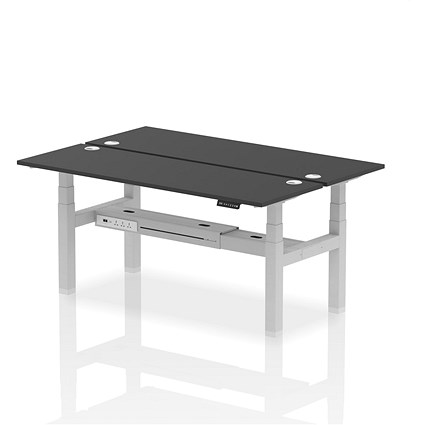 Air 2 Person Sit-Standing Bench Desk, Back to Back, 2 x 1800mm (600mm Deep), Silver Frame, Black