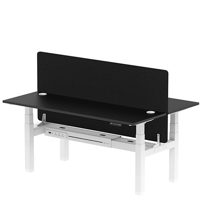 Air 2 Person Sit-Standing Bench Desk with Charcoal Straight Screen, Back to Back, 2 x 1800mm (600mm Deep), White Frame, Black