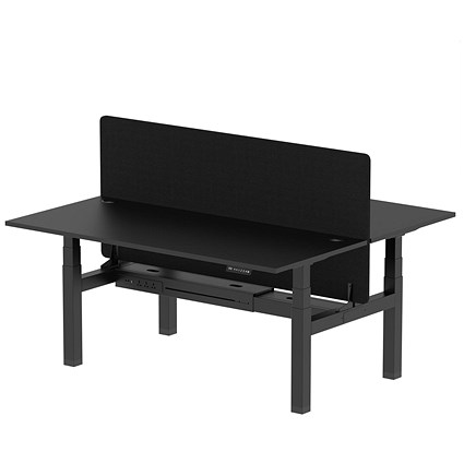 Air 2 Person Sit-Standing Bench Desk with Charcoal Straight Screen, Back to Back, 2 x 1800mm (800mm Deep), Black Frame, Black