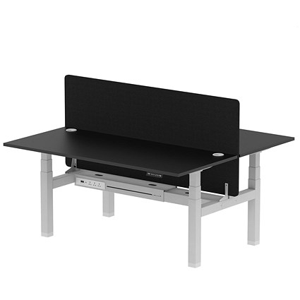 Air 2 Person Sit-Standing Bench Desk with Charcoal Straight Screen, Back to Back, 2 x 1800mm (800mm Deep), Silver Frame, Black