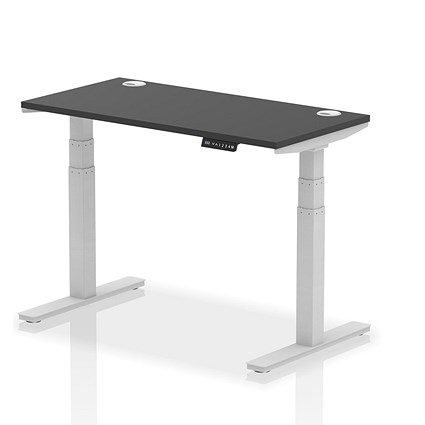 Air 1200mm Slim Rectangular Height Adjustable Desk, Silver Leg, Black