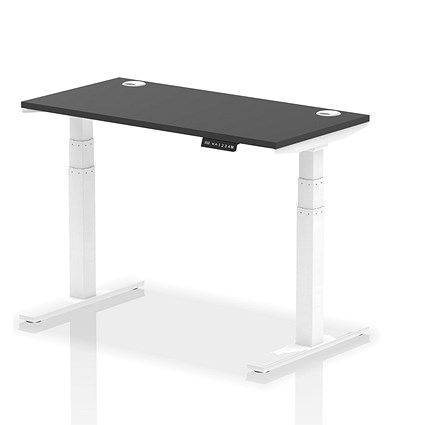 Air 1200mm Slim Rectangular Height Adjustable Desk, White Leg, Black