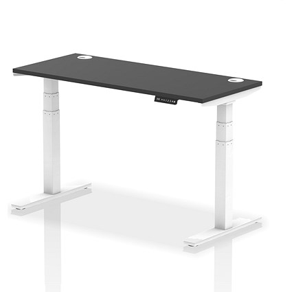 Air 1400mm Slim Rectangular Height Adjustable Desk, White Leg, Black