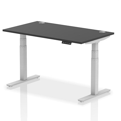 Air 1400mm Rectangular Height Adjustable Desk, Silver Leg, Black